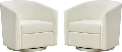 Chenille Swivel Accent Chairs Set of 2, No Assembly Upholstered Armchair, 360° Rotating Barrel Chairs for Living Room, Bedroom, Apartment & Reading Nook (2, Cream White)