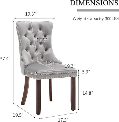 Velvet Dining Chairs Set of 4, Upholstered Dining Room Chairs with Nailhead Ring Pull, Button Tufted Wing Back Chairs for Dining with Solid Wood Legs for Kitchen Dining Room(Light Grey)