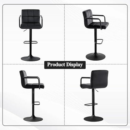 Furniliving Adjustable Barstools with Back, Black bar stools Set of 2, Velvet 360°Swivel Bar Stools, Double Stitching Counter Stools for Kitchen, Bar (Black)