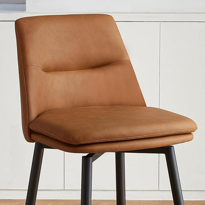 Brown Counter Height Bar Stools Set of 2, 26 Inch Seat Height with Back and Metal Legs, 360° Swivel Upholstered Faux Leather Swivel Bar Stools