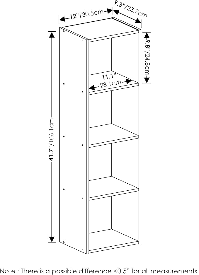 Furinno PASIR Book Shelf, 4-Tier Modern Bookshelf, Open Shelves Bookcase 9 x 12 x 42, for Living Room, Bedroom, Home Office, Green/White