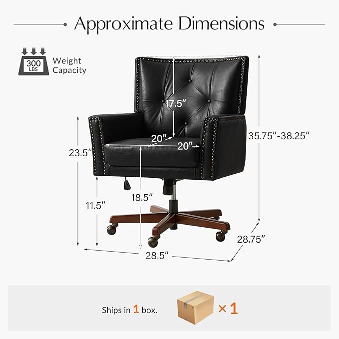 HULALA HOME Modern Home Office Chair with Tilt Lock & Metal Base, Desk Chair with 360° Swivel & Tilt Function, Height Adjustable, Wide Seat Computer Task Chair with Wheels & Padded Cushion, Black