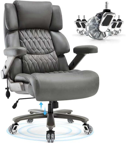 Big and Tall Office Chair 700lbs- Large High Back Executive Computer Desk Chair with 3D Flip-Up Arms, Adjustable Lumbar Support, Extra Wide Plus Size Seat, Heavy Duty Metal Base & Quiet Rubber Wheels