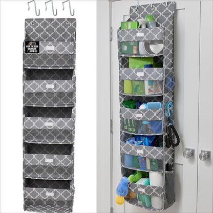 GORILLA GRIP Over The Door Organizer Storage, 5 Deep Hanging Shelves, Holds 50lbs, Closet Organizers Shelf for Bedroom, Bathroom, Nursery, Dorm Essentials, 3 Metal Hooks, 58x15 Inches, Quatrefoil