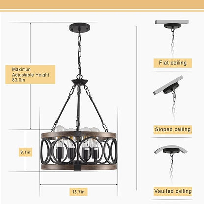 Light Fixtures Ceiling Mount Kitchen, 4 Light Black Semi Flush Mount Ceiling Light Fixture,Modern Dining Room Chandelier Over Table,Vintage Farmhouse Chandelier for Dining Room