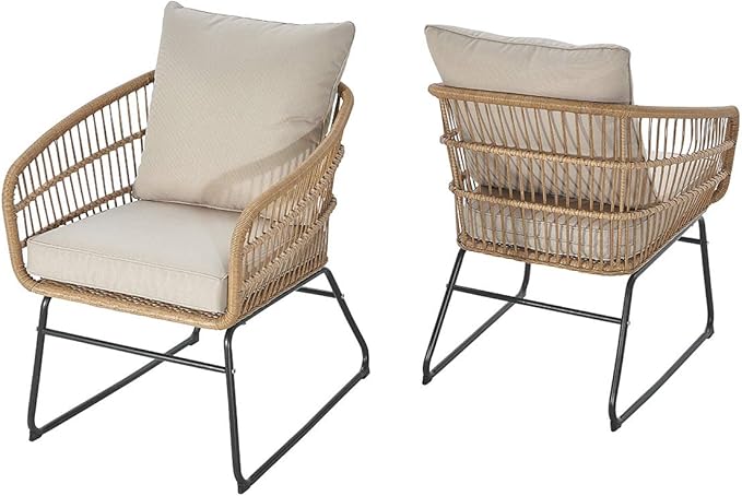 Barton 5-Pieces Outdoor Patio Sets Space Saving Rattan Chairs with 2-Side-Table Patio Sofa Sets Cushioned Seating and Back Set (Beige)