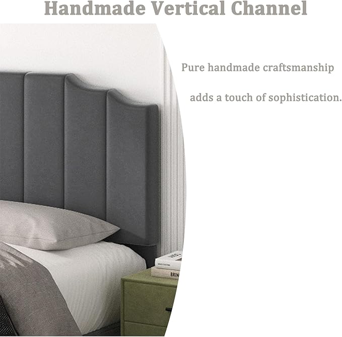 Queen Size Headboard Only, Velvet Wall Mounted Headboard Queen/Full Size for Adjustable Bed, Modern Vertical Channel Design with Curved Tufted Upholstered Head Board,Dark Gray