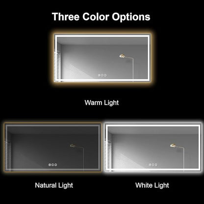 Awoco 72''x36'' LED Bathroom Mirror with Light, Lighted Vanity Mirror with Backlit and Front Light, Dimmable Anti-Fog Memory Function Lighted Mirror with 3 Colors for Bathroom Wall