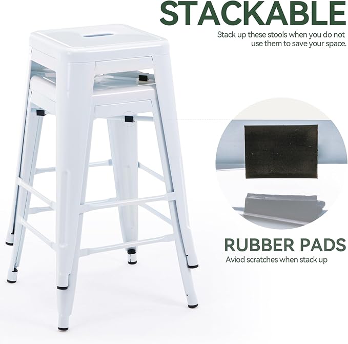 Vogue Furniture Direct 24" High Bar Stools Backless White Metal Barstools Indoor-Outdoor Counter Height Stools with Square Seat, Set of 2 - VF1571004