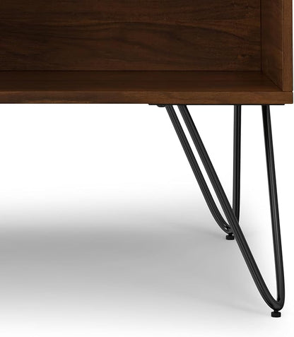 SIMPLIHOME Hunter Small Lift Top Coffee Table - 36 inch Wide Solid Walnut Veneer and Metal Industrial Cocktail Table, Living Room Table with Hidden Storage, 2 Cubbies, and Hairpin Legs