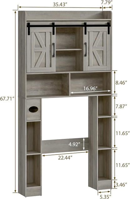 Farmhouse Storage Cabinet Over Toilet with Sliding Doors，Over The Toilet Storage Cabinet, Home Space-Saving Toilet Rack, for Bathroom, Restroom, Laundry