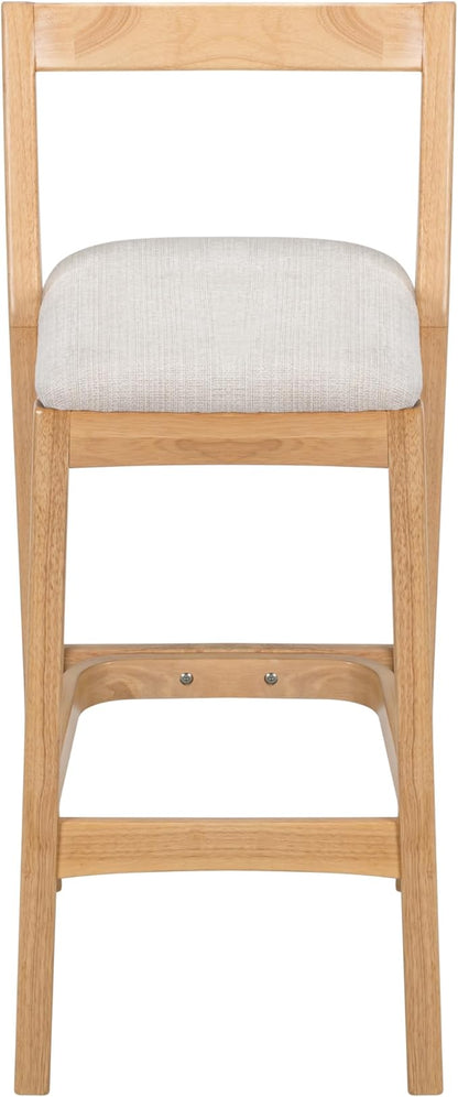 Christopher Knight Home Yone Counter Height Bar Stools Set of 2, Comfy Fabric Upholstered Bar Stool for Kitchen Island, Wooden Dining Room Chair, Barstools with Footrest/Backrest, Beige + Natural