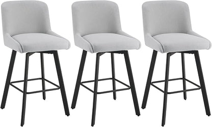 Swivel Bar Stools Set of 3, 30''H Upholstered Barstools with Backs, Modern Counter Height Bar Stool Chairs for Kitchen Island, Metal Legs, Fabric, Light Gray Counter Stools