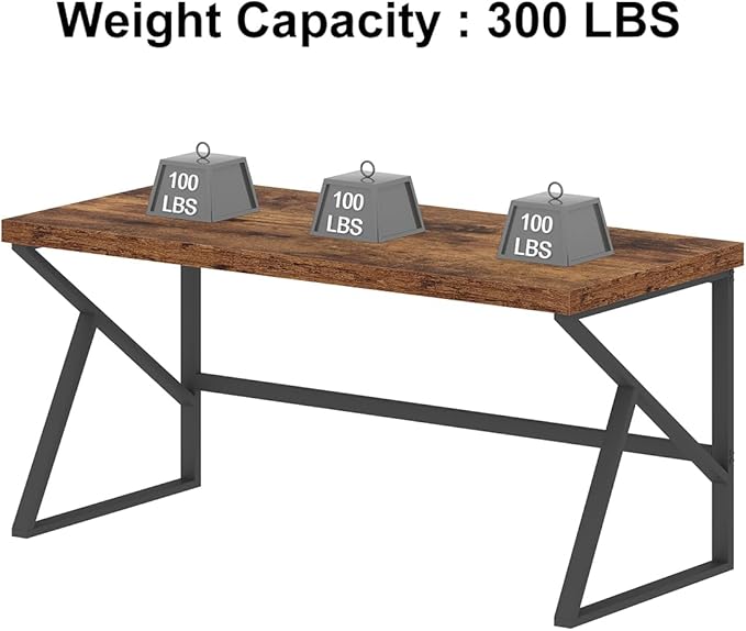HSH Rustic Computer Desk, Large Executive Writing Study Work Desk for Home Office, Industrial Metal Wooden PC Laptop Long Desk Workstation, Modern Bedroom Living Room Table, Rustic Brown, 60 Inch