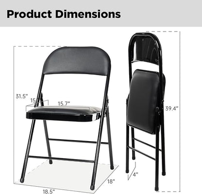40 Pack Folding Chairs with Padded Seats, Padded Folding Chair with Steel Frame for Events Home Office, Pu Leather Folding Chair Black
