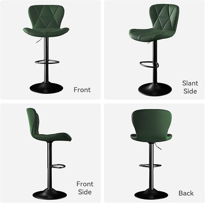 Bar Stools Set of 1,Adjustable Swivel Barstools, Faux Leather Bar Chairs,Upholstered Counter Height with High Backrest for Kitchen Island, Green