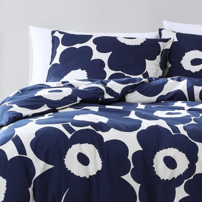 Marimekko - King Duvet Cover Set, Cotton Bedding with Matching Shams & Button Closure, All Season Home Decor (Unikko Indigo, King)