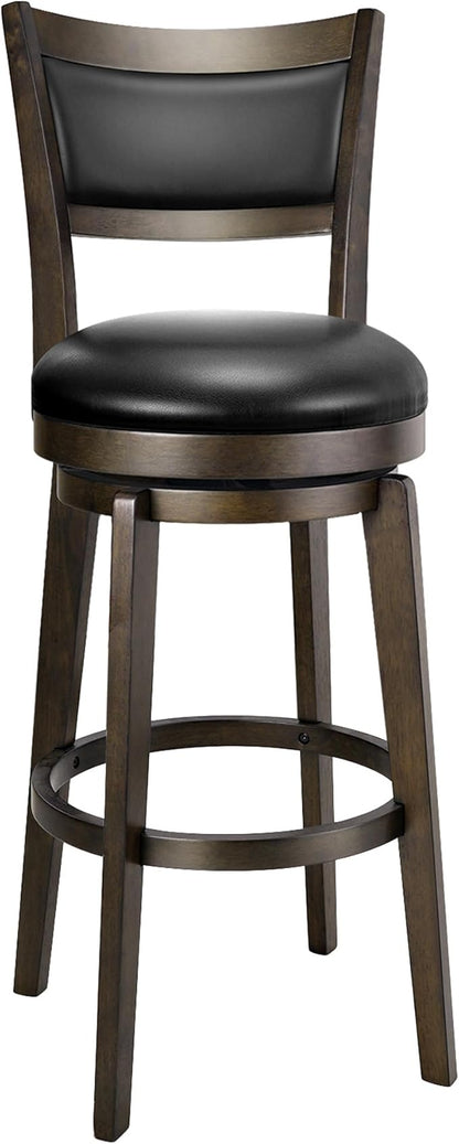 PrimeZone Swivel Bar Stools Set of 1, 30 Inch Bar Height Barstools, Black Faux Leather Bar Stool with High Backrest & Solid Wood Legs & Wrap-Around Footrest, Counter Stools for Kitchen Island, Pub