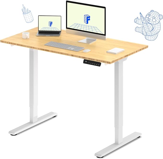 FLEXISPOT E3 Bamboo Dual Motor 48x24 Inch Electric Height Adjustable Standing Desk Whole-Piece Board Sit Stand Up Desk (White Frame + Bamboo Desktop)