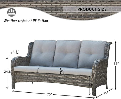 HUMMUH 7pcs Patio Furniture Set Swivel Rocker Patio Chairs,PE Wicker Outdoor Sofa Set of 2 with Coffee Table and Ottomans(Grey,Grey)