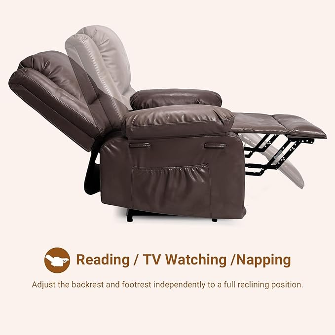PU Leather Electric Power Lift Chair, Recliner Massage Chair with Remote Control and Side Pocket for Elderly, Power Lift Recliner Sofa with Heat and Massage for Living Room, Bedroom, Brown