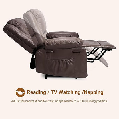 PU Leather Electric Power Lift Chair, Recliner Massage Chair with Remote Control and Side Pocket for Elderly, Power Lift Recliner Sofa with Heat and Massage for Living Room, Bedroom, Brown