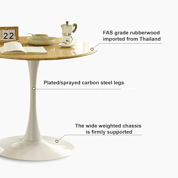 23.62" Small Round Dining Table for 2 – Durable & Well-Made Tulip Table with Sturdy Metal Frame, Compact 2-Seater Kitchen or Dining Room Table for Small Spaces, Apartments, Café, Restaurant, Office