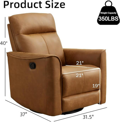 CANMOV Swivel Rocker Recliner, Glider Rocking Chair, Nursing Chairs Swivel Glider Recliners with Soft Backrest, Leathaire Manual Reclining Sofa for Living Room Bedroom Apartment, Brown