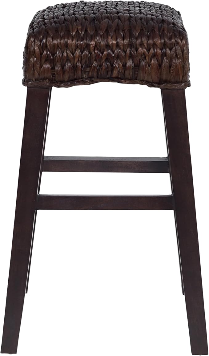 JONATHAN Y BSL1101C Maui 29.5" Rustic Bohemian Hyacinth/Wood Backless Bar Stool for Home, Kitchen, Dining Room, Workspaces, Cafes and Resturants, Dark Brown Woven Seat with Natural Wood Frame