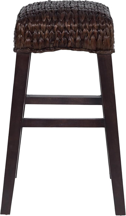 JONATHAN Y BSL1101C Maui 29.5" Rustic Bohemian Hyacinth/Wood Backless Bar Stool for Home, Kitchen, Dining Room, Workspaces, Cafes and Resturants, Dark Brown Woven Seat with Natural Wood Frame