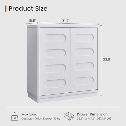 Buffet Cabinet with Storage, Arc Accent Sideboard with 2 Doors and Adjustable Shelves, Large Console Table for Dining Room, Kitchen, Living Room, White