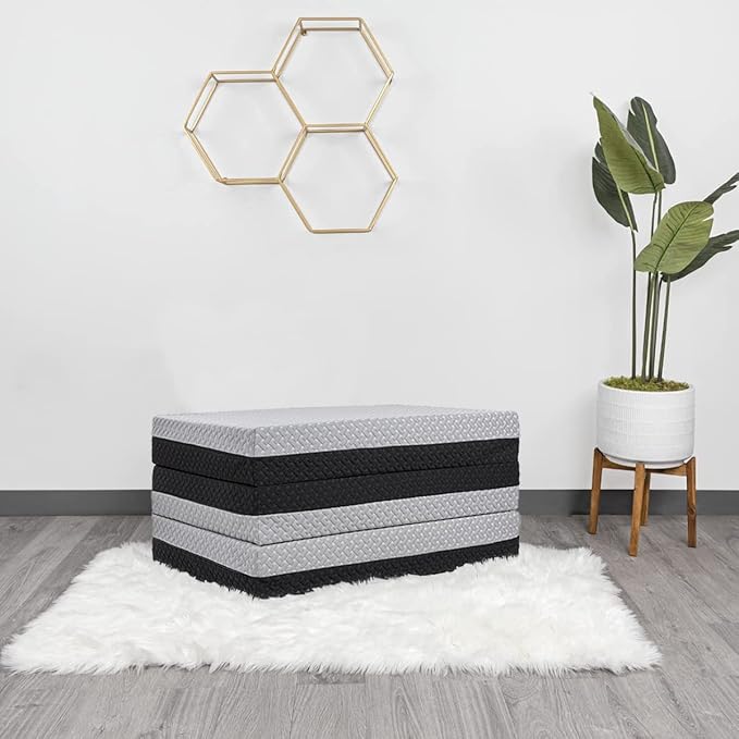 Milliard Dual Sided Premium Tri Folding Mattress, Memory Foam Foldable Mattress with Waterproof Washable Cover + Bonus Eye Mask Included