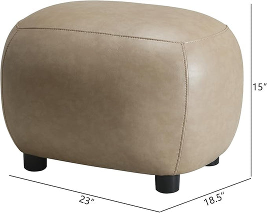 KINWELL 23" Wide Faux Leather Upholstered Ottoman, Mid-Century Modern Living Room Footrest with Soft Padded Seat, Footstool for Bedroom, Entryway or Living Room, Khaki