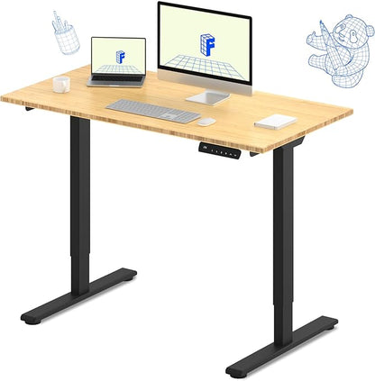 FLEXISPOT E3 Bamboo Dual Motor 48x24 Inch Electric Height Adjustable Standing Whole-Piece Board Sit Stand Up Desk (Black Frame + Bamboo Desktop)