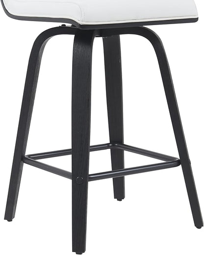 Vienna Modern Counter Height Swivel Bar Stool with Snow White Faux Leather Seat and Black Brushed Wood Frame Set of 4