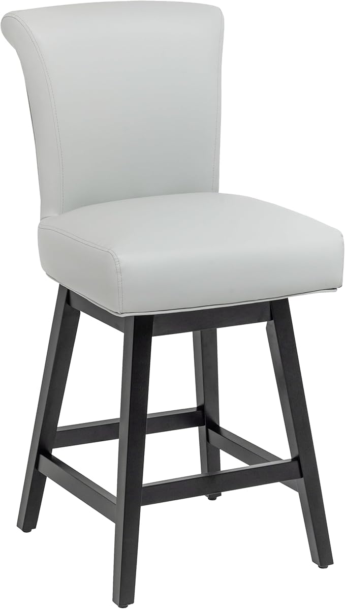 Bar Stool, PU Leather Barstool, 26 Inch Upholstered Counter Stools with 15.7" High Back and Footrest, Swivel Counter Height Barstools for Kitchen Island Home Bar Light Gray
