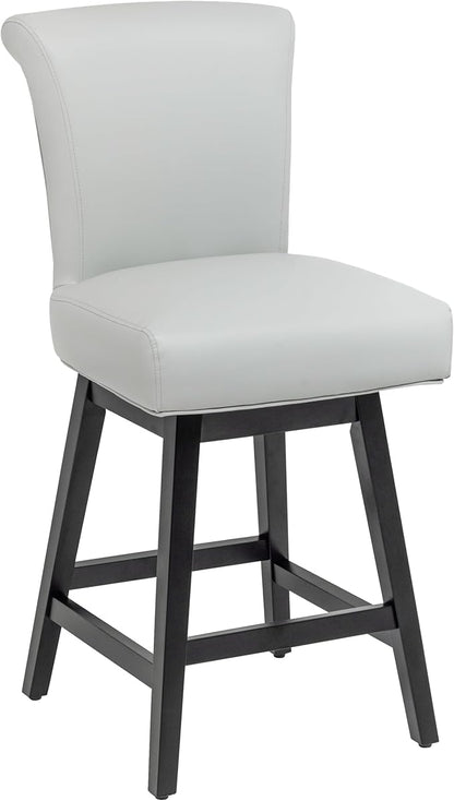 Bar Stool, PU Leather Barstool, 26 Inch Upholstered Counter Stools with 15.7" High Back and Footrest, Swivel Counter Height Barstools for Kitchen Island Home Bar Light Gray