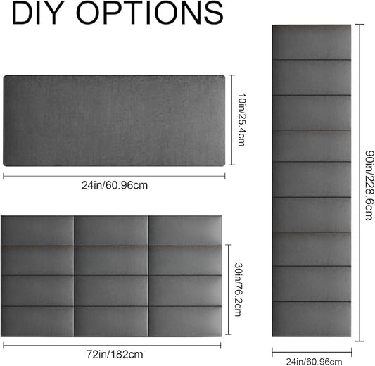 Upholstered Wall Mounted Headboard, 3D Soundproof Wall Panels Peel and Stick, Queen Size, Tufted, Dark Grey (9 Panels, 10" x 24")