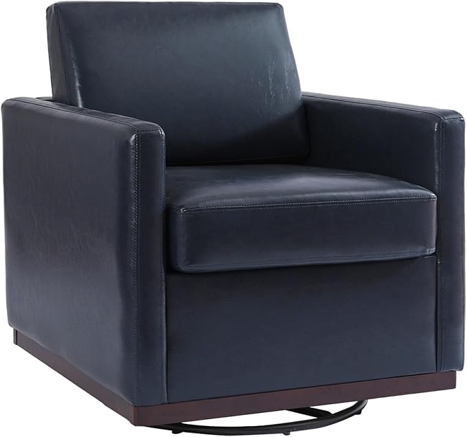 UIXE Faux Leather Swivel Accent Chair, Upholstered Armchair Comfy Club Chair for Living Room, Mid Century Modern Arm Chair Single Sofa Nook Bedroom Side Reading Seat - Navy Blue