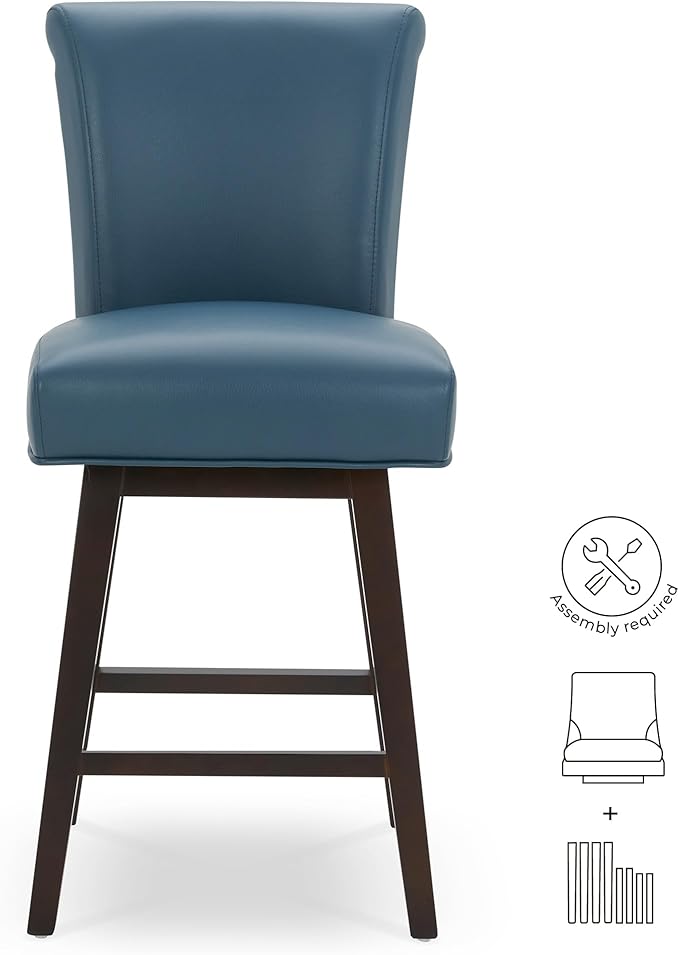 CHITA 26 Inch Counter Height Swivel Bar Stools Set of 4, FSC Certified Modern Upholstered Faux Leather Swivel Barstool Chair with Back, Blue