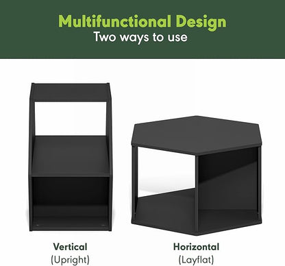 Furinno Simple Design Coffee Table, Hexagon Modern Coffee Table with Open Shelf, Vertical or Horizontal Side Table, for Living Room, Bedroom, Home Office, Americano
