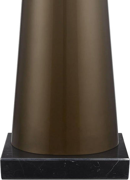 Possini Euro Design Karen Modern Table Lamp with Black Marble Riser 36" Tall Dark Gold Tapered Glass Off-White Fabric Drum Shade for Bedroom Living Family Room Bedside Nightstand House Home Office