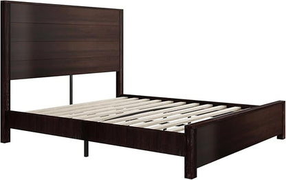 AMERLIFE Queen Size Bed Frame with 51.2" Spliced Headboard, Rustic Bedframe Wood Platform Bed/Wood Slats Support, No Box Spring Needed, Noiseless, Dark Brown