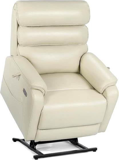 EONIX Wide Lay Flat Power Lift Recliner Chair for Elderly, 400lbs Heavy Duty Lift Chairs with Heat and Massage Charging Ports, Oversized Dual Motor Power Recliner for Adults, LRY004063, Cream White