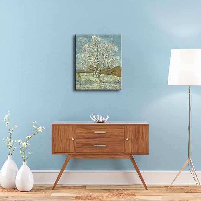 Wieco Art The Pink Peach Tree by Van Gogh Famous Oil Paintings Reproduction Large Modern Stretched and Framed Landscapes Artwork Classic Pictures Giclee Canvas Prints Wall Art for Home Decor
