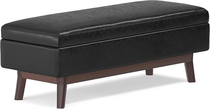 SIMPLIHOME Owen 48 inch Wide Mid Century Modern Rectangle Rectangular Storage Ottoman in Distressed Black Vegan Faux Leather, Assembled, for the Living Room, Entryway and Family Room
