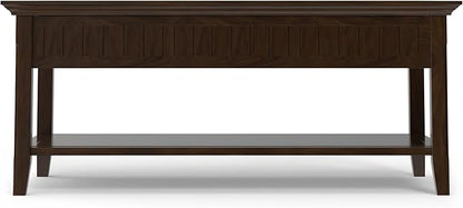 SIMPLIHOME Acadian Lift Top Coffee Table - 48 inch Wide Solid Wood Transitional Pop-up Cocktail Table in Brunette Brown, Classic Living Room Table with Lift-up Storage Compartment and Open Shelf