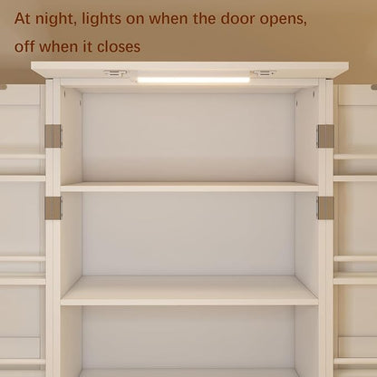 Kitchen Pantry Storage Cabinet w/LED, 50" Pantry Cabinets w/Doors and Adjustable Shelves, Freestanding Pantry Cupboard for Kitchen, Dinning Room, Living Room, Small Place, White