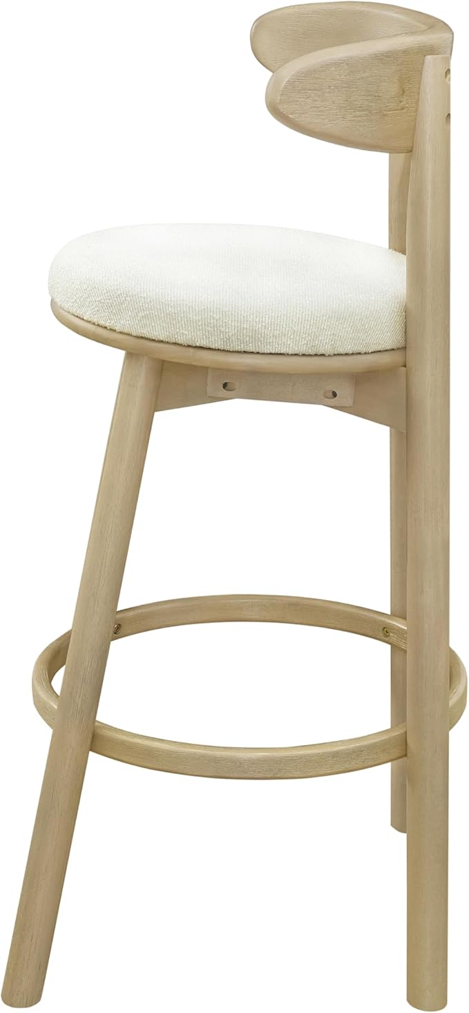 Christopher Knight Home Soley Modern Counter Height Bar Stools Set of 2, Boucle Fabric Round Stool Chair for Kitchen Island, Upholstered Counter Stool with Footrest and Backrest, Natural Ash+Beige