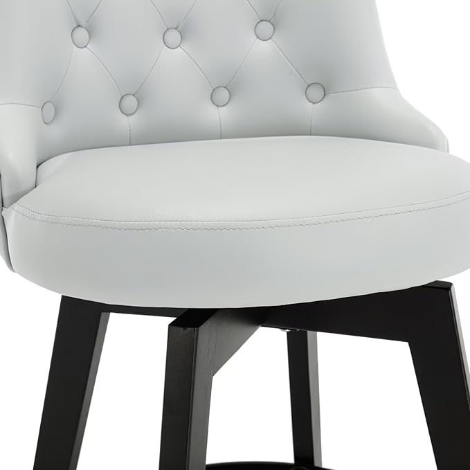 MINCETA Set of 4 Upholstered Bar Stools - 26 Inch Swivel Counter Height Stools with Low Tufted Back, Footrest & Performance Fabric - Round Seat for Kitchen Island & Home Bar Light Gray